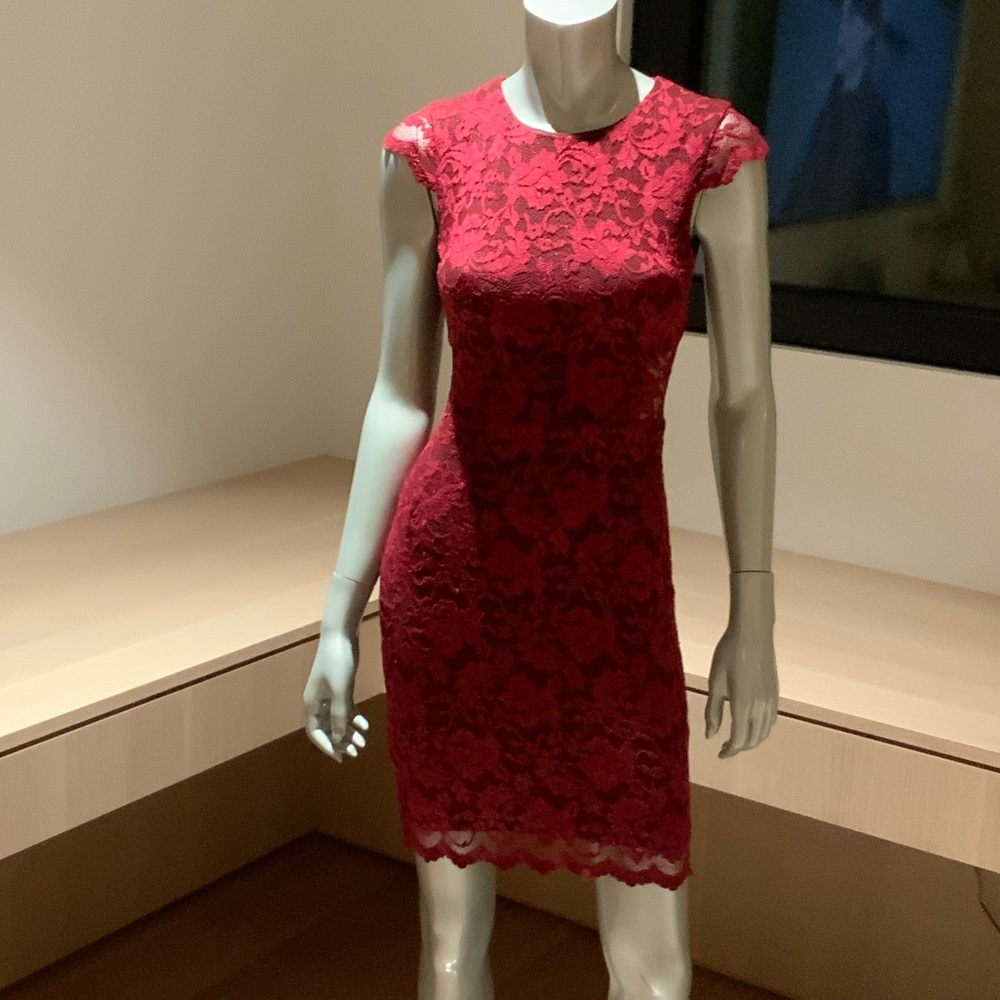 ABS Allen Schwartz Burgundy Lace Mini Dress